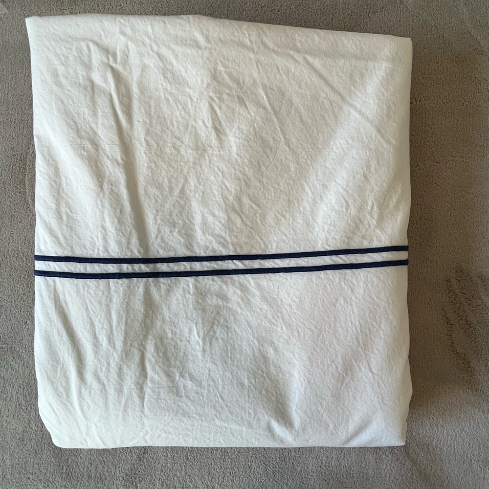 Frette Classic Duvet Cover Double Border King 2 Standard Shams White Navy Luxury - Picture 4 of 8